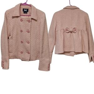 Y2K Sabrina Carpenter Lei Jacket Blazer Large Tweed Pink White Gold Wool Vintage